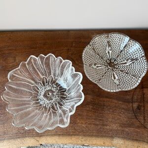 VTG Clear Glass Flower Shaped Bowl Hobnail Footed Candy Dish Indiana Glass Set